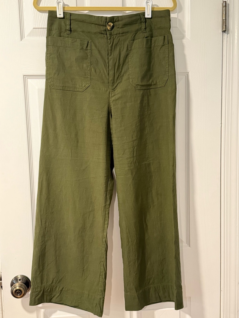 Maeve Olive Wide-Leg Cropped Chinos